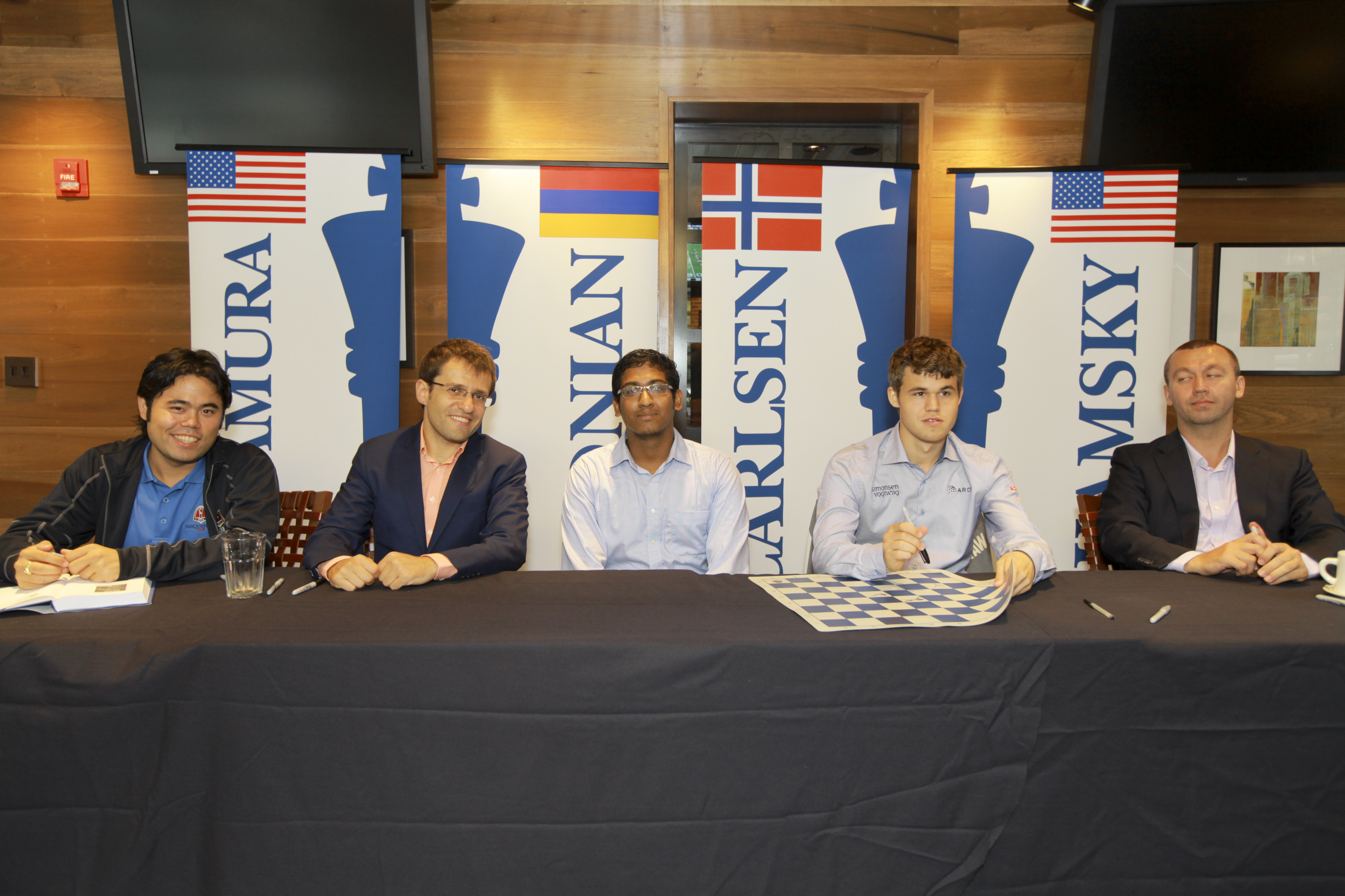 Priyadharshan with Nakamura, Aronian, Carlsen and Kamsky in St.Louis
